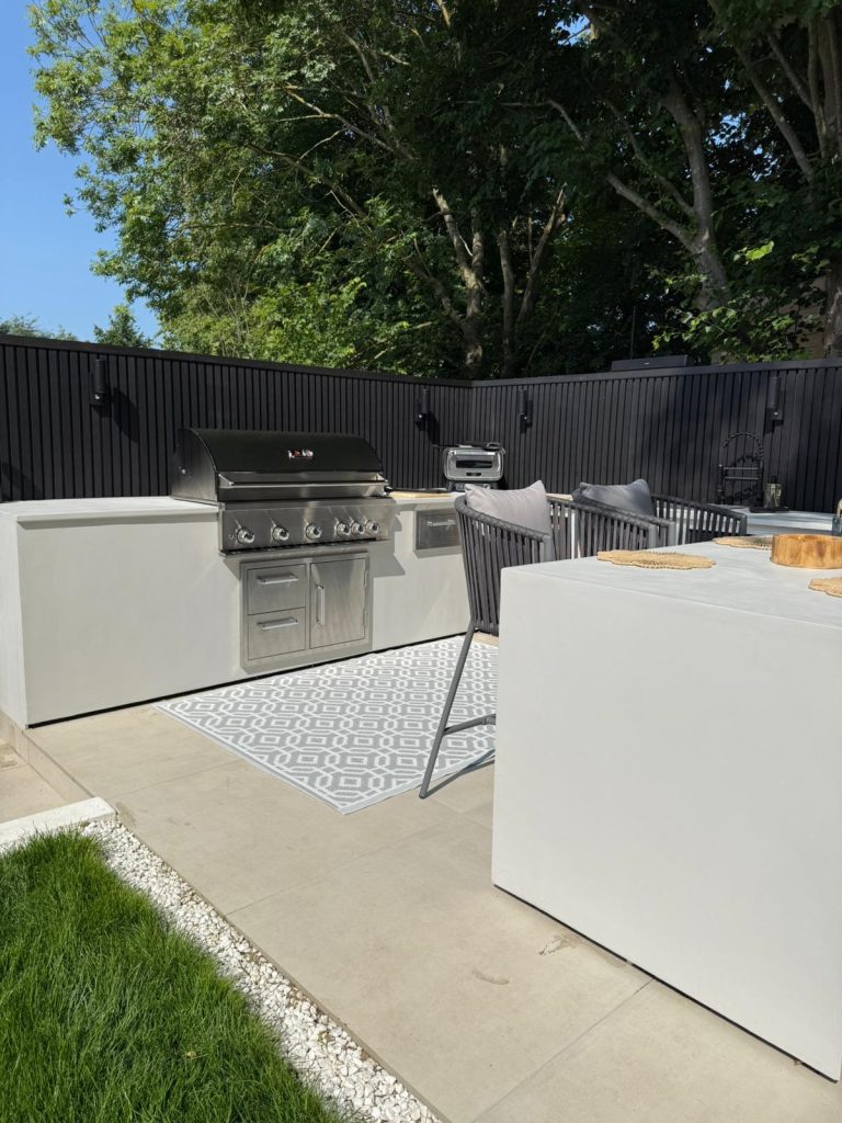 Outdoor kitchen after microcement installation